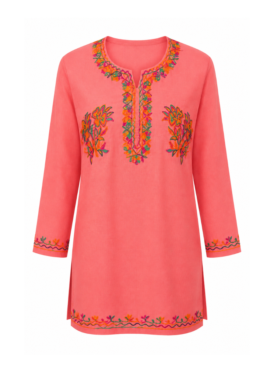 Noor : Aari embroidery summer kurti | Pink